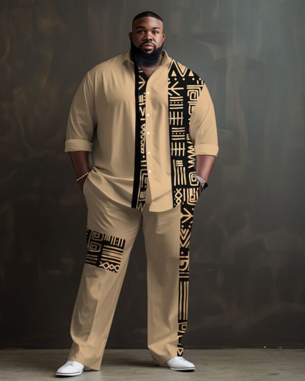 Big Guys Tribal Print Patchwork Long Sleeve Shirt 2-Piece Set